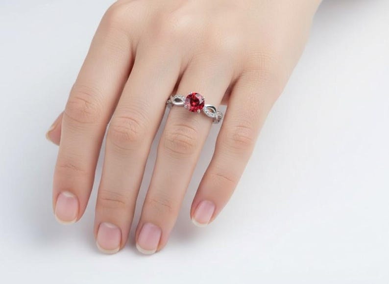 Ruby Solid White Gold Engagement Ring with Diamonds image 4