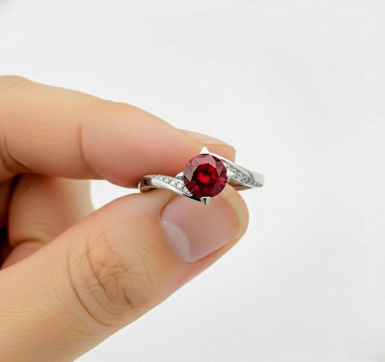 1ct Ruby Engagement Ring: Solid White Gold with Diamonds image 3