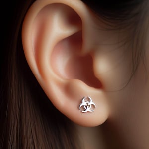 Biohazard Earrings Silver Minimalist Biohazard Jewelry Gold Biohazard Earrings Hazard Jewelry Hazard Gift White Gold Biohazard Earrings