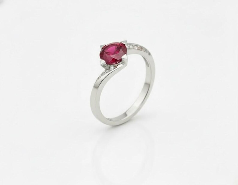 1ct Ruby Engagement Ring: Solid White Gold with Diamonds image 2