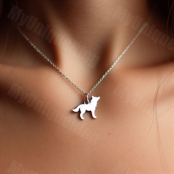 Wolf Pendant Gold Silver Wolf Charm Minimalist Wolf Jewelry Gold Wolf Charm Wolf Gift Yellow Gold Wolf Charm White Gold Wolf