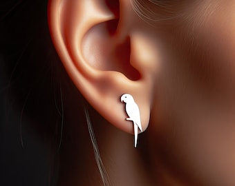 Solid Women 925 Sterling Silver Parrot Stud Post Earring-C