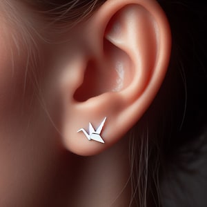 Paper Crane Earrings Silver Minimalist Origami Jewelry Gold Paper Crane Earrings Crane Jewelry Crane Gift White Gold Origami Lover Earrings