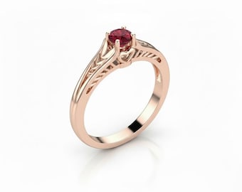 Anillo de compromiso con rubí de laboratorio: oro rosa de 10 k, diamantes