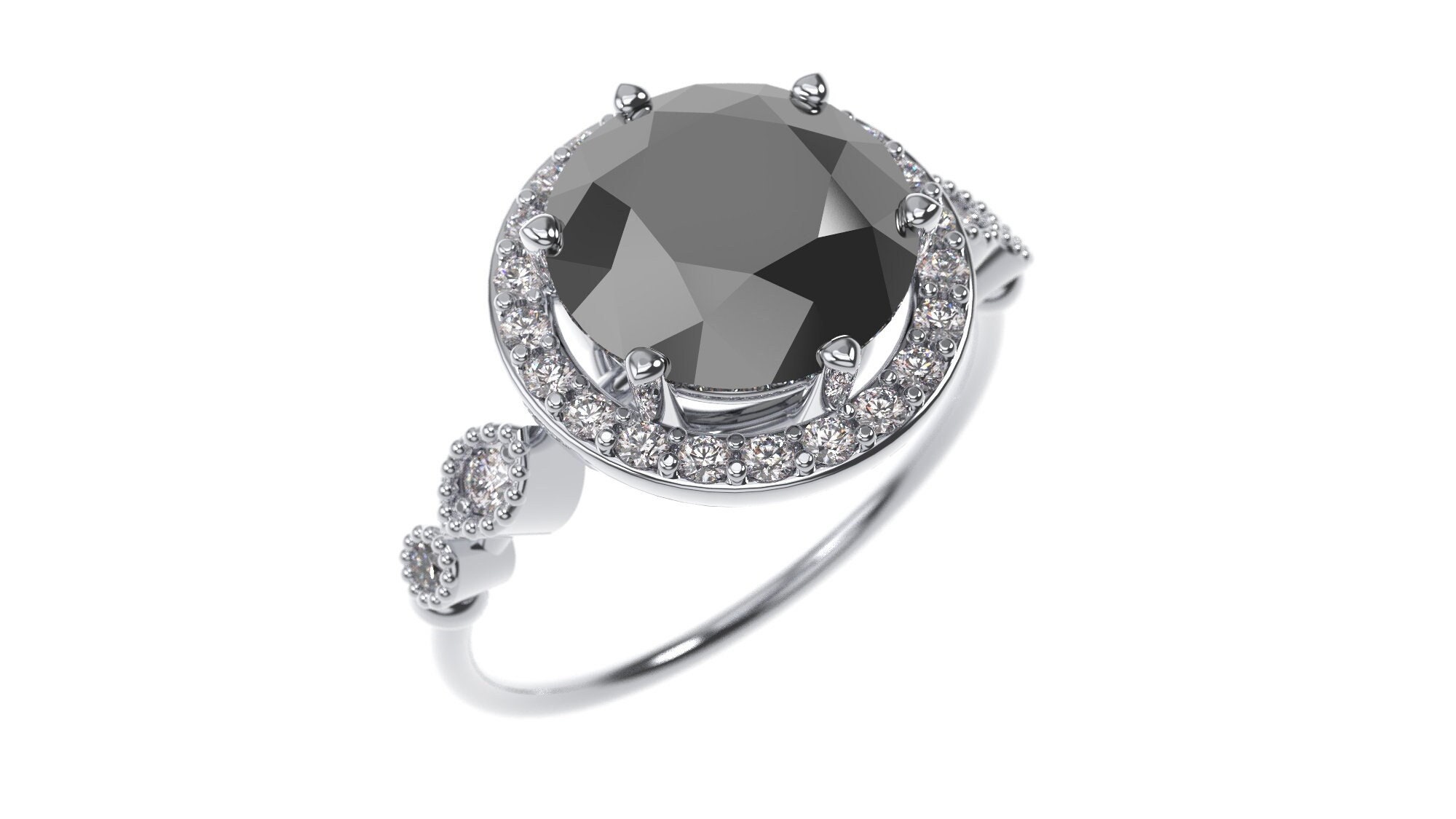 Black Diamond Ring Silver Black Diamond Engagement Ring Sterling