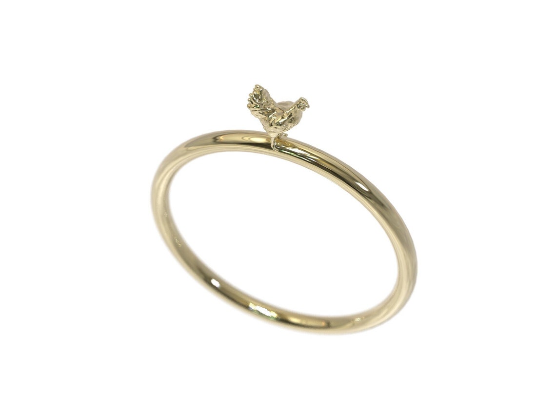 Minimalist Chicken Ring Yellow Gold Chicken Design Ring Dainty Chicken ...