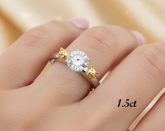 Platinum Pig Engagement Ring: 2ct Lab Grown Diamond, 18k Gold Accent