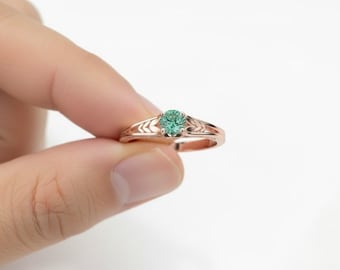 Rose Gold Lab Emerald Engagement Ring: Genuine Lab Grown Diamonds
