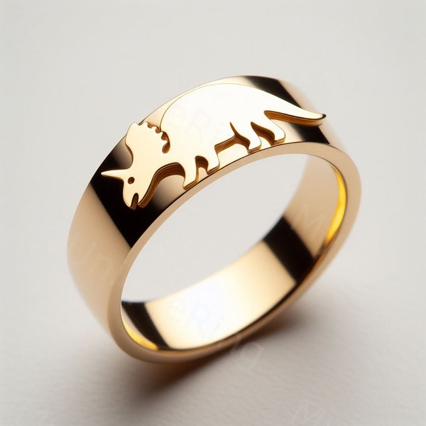 Dinosaur Men's Ring Men's Dinosaur Wedding Band Triceratops Men's Gold Dinosaur Jewelry Men's Triceratops Ring Gold Dinosaur Wedding Ring