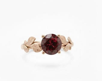 Garnet Leaf Engagement Rose Gold Engagement Ring Garnet Branch Ring Garnet Gold Rose Gold Garnet Ring