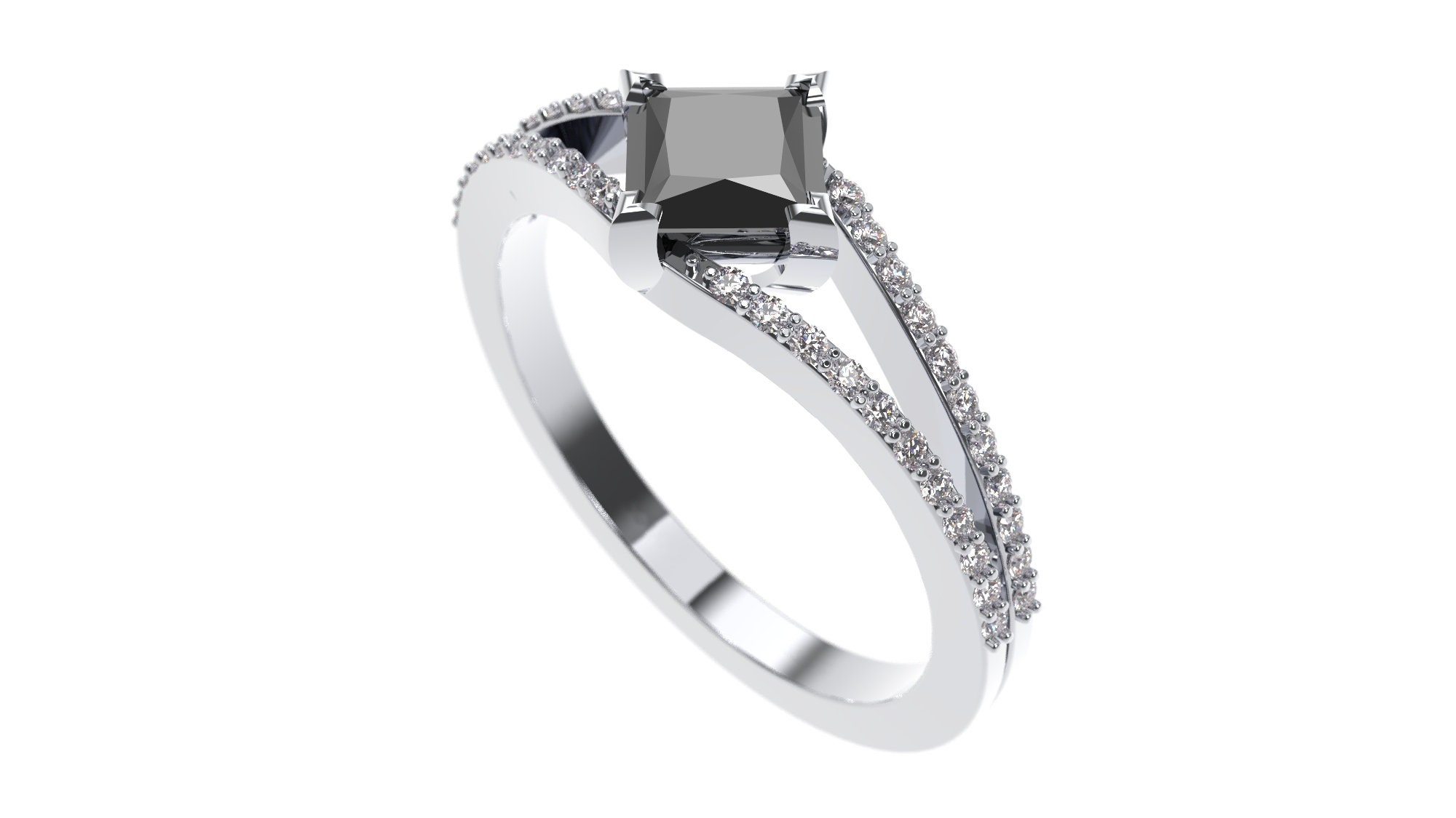 Black Diamond Ring White Gold Princess Cut Black Diamond - Etsy