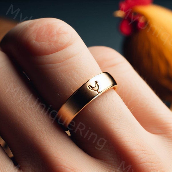 Men's Chicken Ring Men's Wedding Band Men's Chicken Jewelry Men's Chicken Ring Gold Wedding Band Men's Farm Jewelry