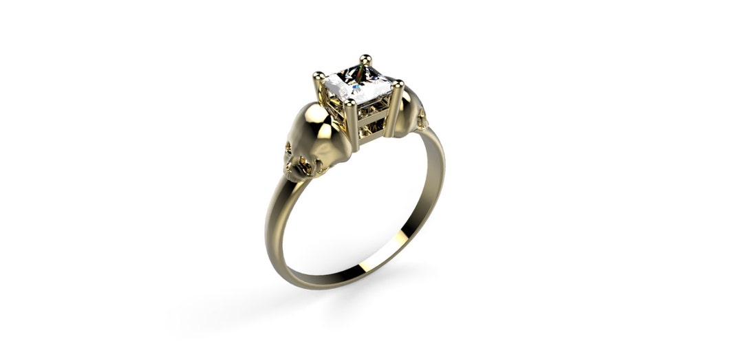 Skull Engagement Ring 14k Yellow Gold Skull Ring 14k Goth Engagement ...