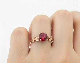 Ruby Leaf Engagement Rose Gold Engagement Ring Ruby Branch Ring Ruby Gold Rose Gold Ruby Ring