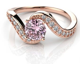 Rose Gold Pink Sapphire Engagement Ring: Solid Gold & Diamonds