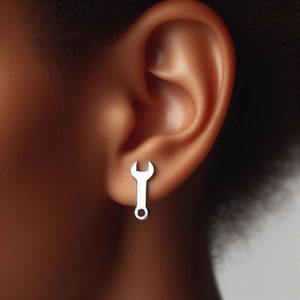 Wrench Earrings Silver Minimalist Tool Jewelry Gold Wrench Earrings Handyman Jewelry Wrench Lover Earrings Tool Earrings Craftsman Jewelry