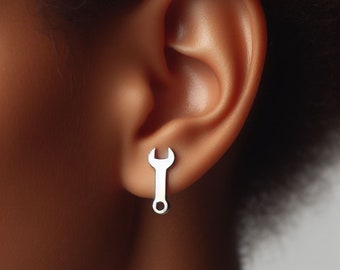 Wrench Earrings Silver Minimalist Tool Jewelry Gold Wrench Earrings Handyman Jewelry Wrench Lover Earrings Tool Earrings Craftsman Jewelry
