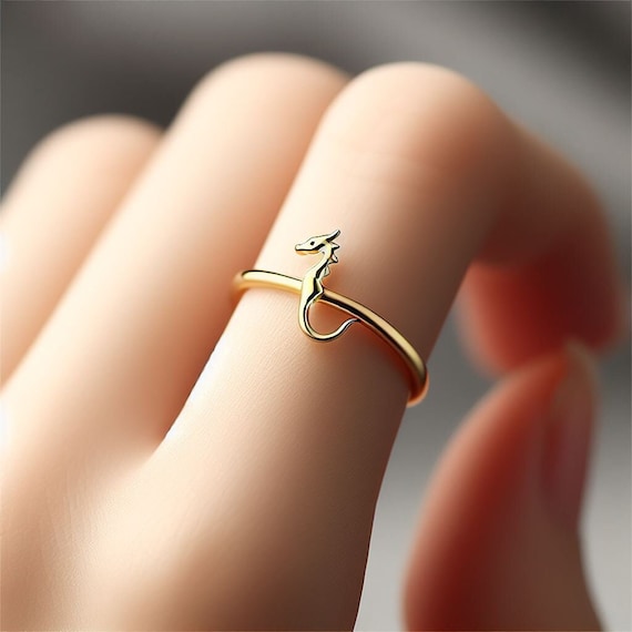 Minimalist Chinese Dragon Ring Yellow Gold Dragon Ring Dainty Mythical Ring Chinese Jewelry Dragon Lover's Gift Jewelry