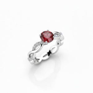 Ruby Solid White Gold Engagement Ring with Diamonds image 2