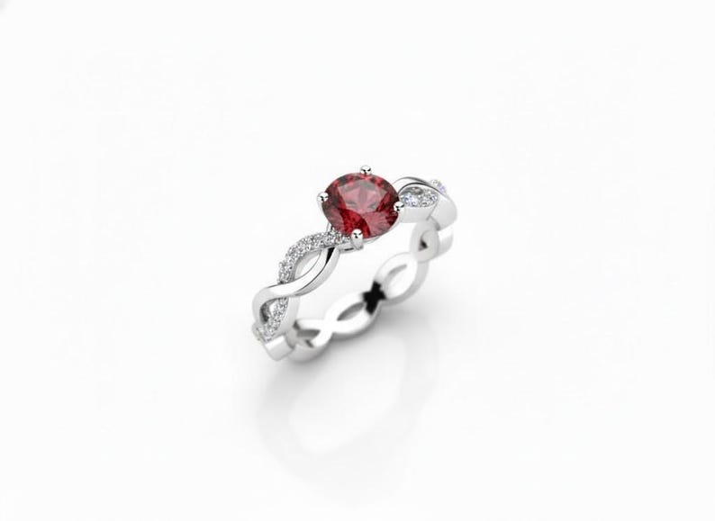 Ruby Solid White Gold Engagement Ring with Diamonds image 2