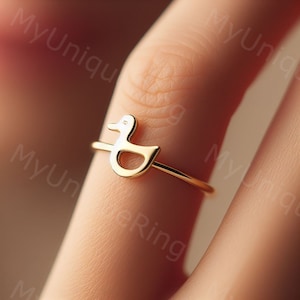 Minimalistische eend ring geel goud eend sieraden ring sierlijke eendje ring eendje sieraden eend minnaar cadeau sieraden