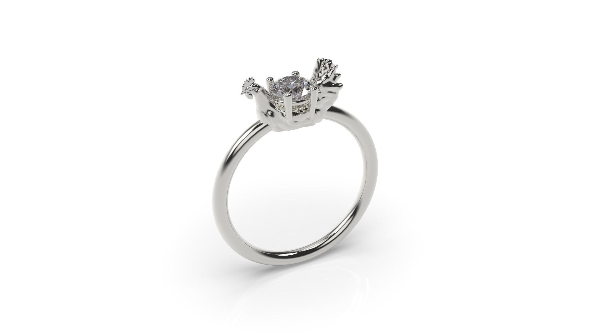Chicken Ring Chicken Engagement Ring White Gold Rooster Engagement Ring ...