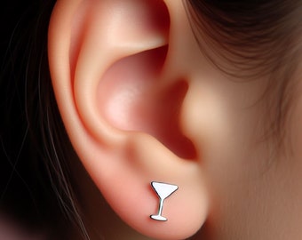 Martini Earrings Silver Minimalist Martini Jewelry Gold Martini Earrings Martini Jewelry Martini Gift White Gold Martini Cocktail Earrings