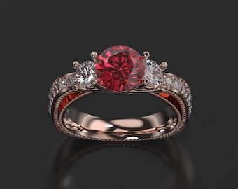 Anillo de compromiso con rubí Anillo de compromiso de oro rosa Anillo de rubí Oro rubí Anillo de oro rosa con rubí