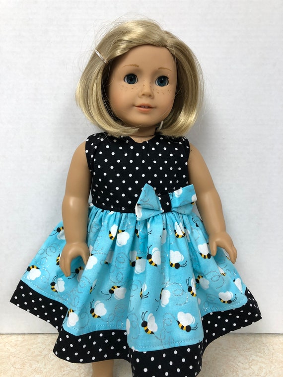 Doll Clothes Fit 18/" Dress Black White Polka Dot Fits American Girl Dolls