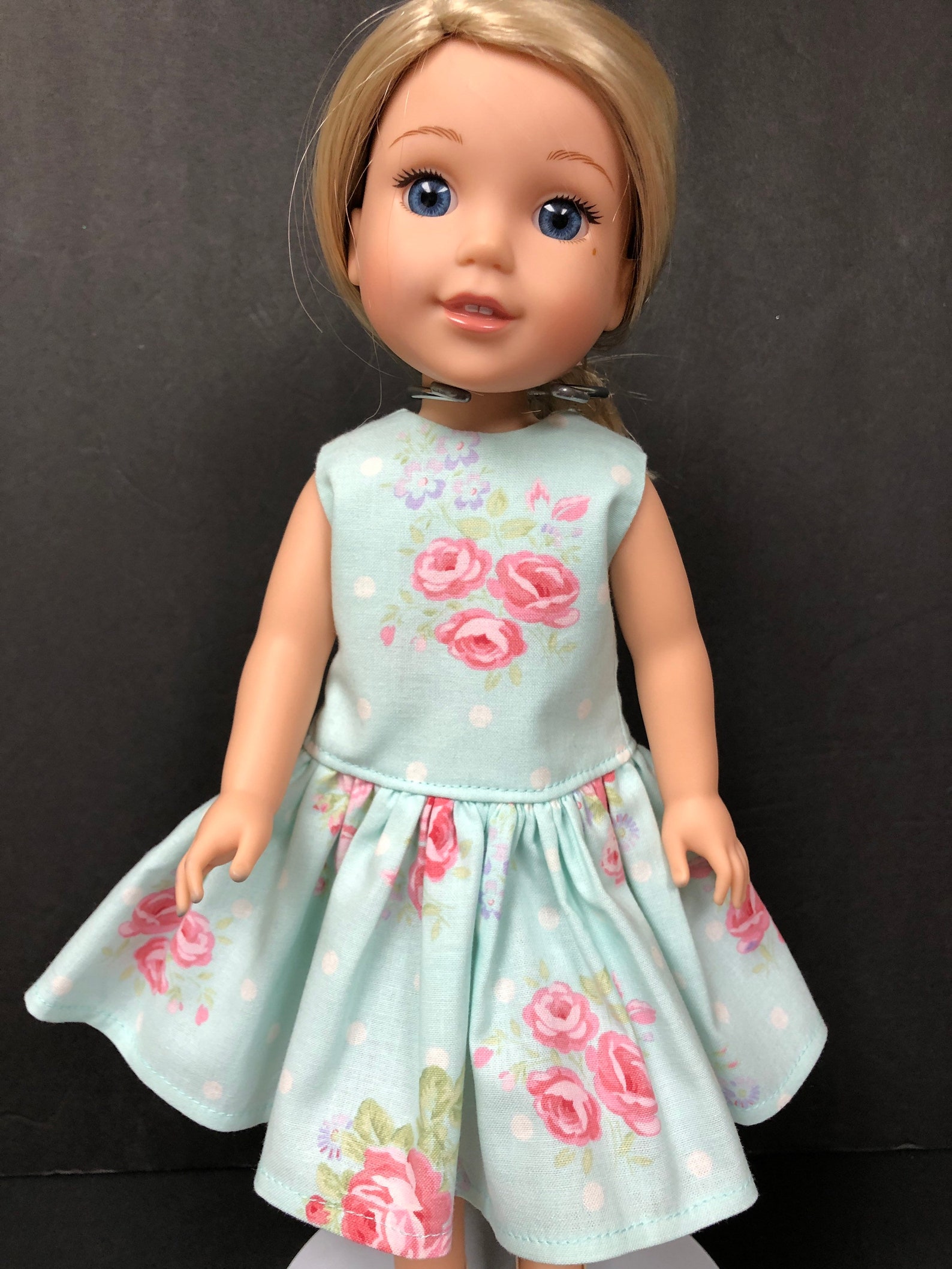 Wellie Wisher Doll size doll clothes mint green floral dress Etsy