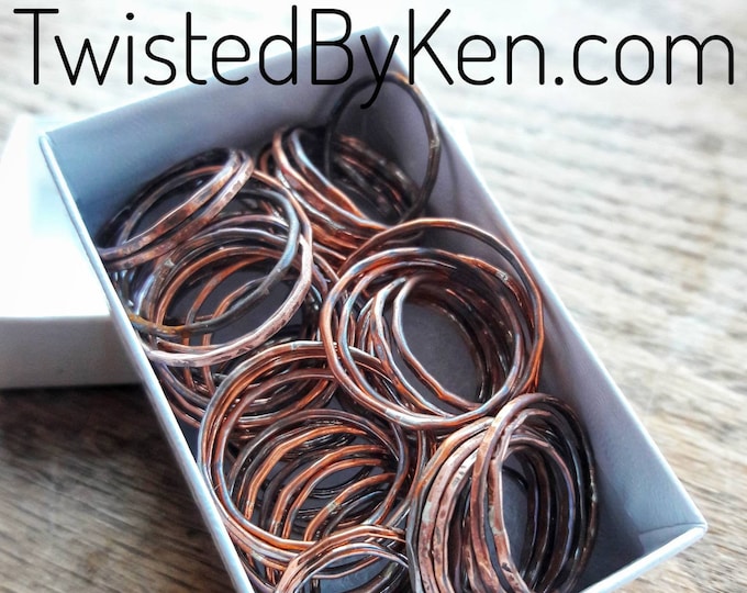 Set Of Three, Hammered-Copper Stacking Rings, Made From 16 Gauge Copper Wire, Twisted By Ken