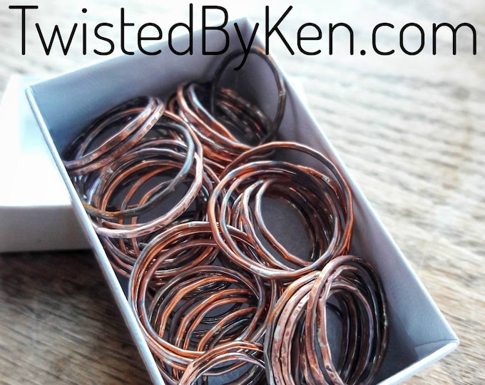 Set Of Three, Hammered-Copper Stacking Rings, Made From 16 Gauge Copper Wire, Twisted By Ken, TBK020120