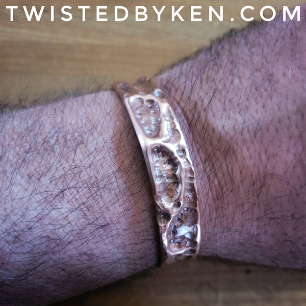 Copper Cuff Bracelets, Handmade, Hammered Air Chasing, Antiqued Copper, Natural Patina, Made To Size, 1/2in Width, Free Shipping TBK066