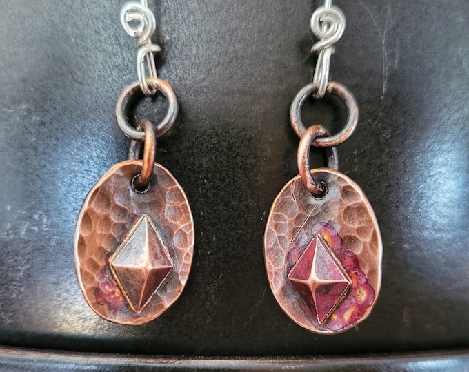Handcrafted Recycled Copper Earrings with Diamond Adornment and Sterling Silver Earwires TBK052