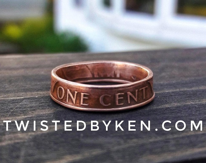 U.S. Penny Ring - Handmade 4mm Copper Coin Jewelry, Custom Fit Stackable Ring, Patina or Shine, Unique Sustainable Gift