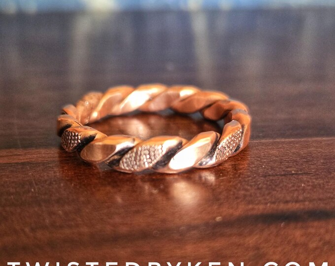 Handmade Twisted, Formed Copper 5mm Band Ring, Recycled 12 Gauge Wire with Alternating Texture Design, Custom Sizes Available - TwistedByKen