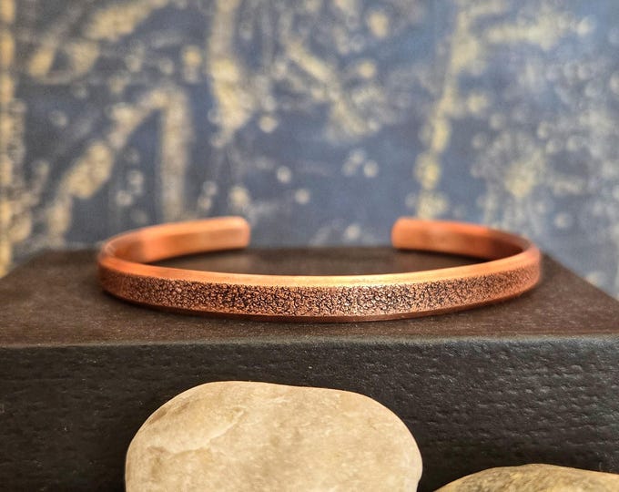 Handmade Antiqued Copper Cuff Bracelet, Faux Sand Texture, 6mm Wide Made From American Copper, Custom Fit, Unique Artisan Jewelry