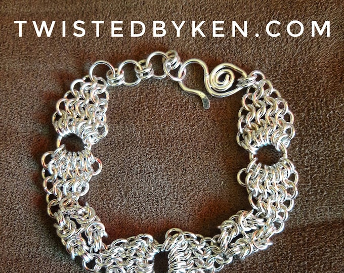 Handmade 7-8in × 0.5in Sterling Silver Bracelet, 18ga Byzantine & European Chain Maille, Soldered/Fused Links, Free Shipping TBK050