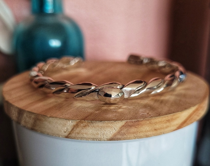 Twisted, Sterling Silver Cuff Bracelet, With Faceted Adornment, Sized To Fit, Made From 8ga Wire Satisfaction Guarantee. TBK035