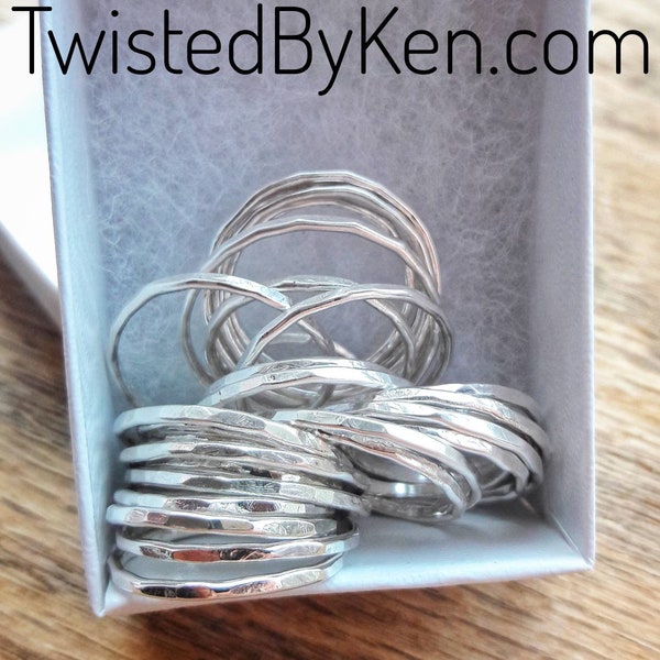 Single, Hammered Sterling Silver Stacking Ring, Made From 16 Gauge Sterling Silver Wire, Twisted By Ken