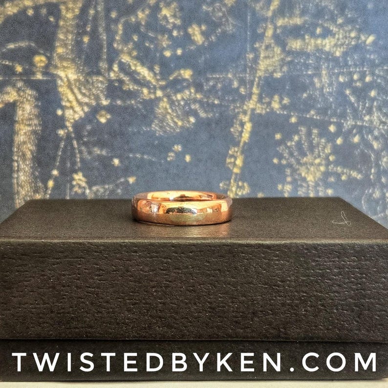 Handmade, Comfort Fit Band Ring Made From Recycled Copper, 6mm Wide Band Twisted By Ken image 3