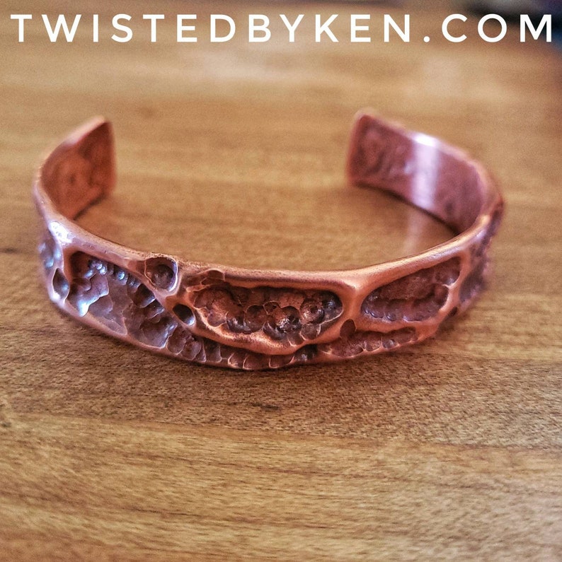 Copper Cuff Bracelets, Handmade, Hammered Air Chasing, Antiqued Copper, Natural Patina, Made To Size, 1/2in Width, Free Shipping TBK066 image 4