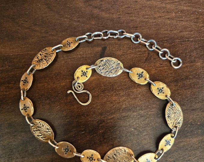 Recycled Copper Penny Choker Necklace - Hammered Compass & Textured Link Choker Made from Upcycled Pennies - TwistedByKen