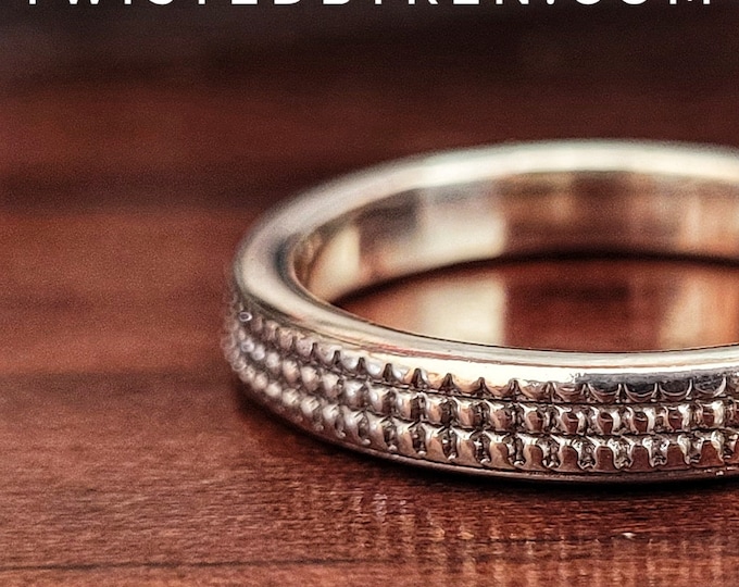 Handmade, Patterned, Sterling Silver Ring, Stackable, Fashioned From 8 Gauge American Sourced Wire. 4.25mm, 11/64th Inch Wide TBK083