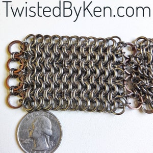 Stainless Chain Maille Bracelet, Kings Maille Weave, Copper Accents, Chain Accents 17ga, Adjustable, 1.75in Wide Free Shipping, TBK050619 image 7
