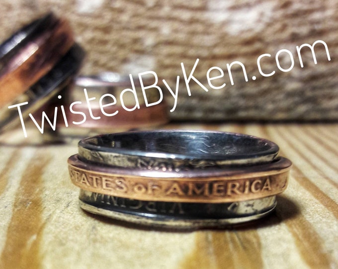 Quarter Penny, Spinner / Fidget Ring, Made To Order To Size, Free Shipping Twisted By Ken TBK006