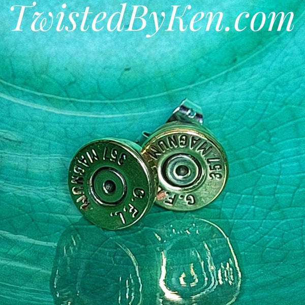 Handmade, .357 Magnum, Bullet Stud Earrings, Handmade Sterling Silver Ear Posts TwistedByKen TBK016