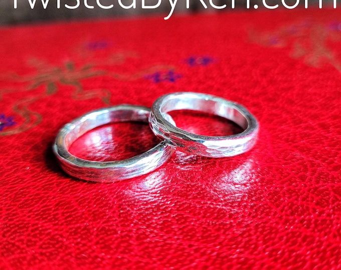 Handmade Sterling Silver Stackable Band Ring - Unique Unisex Hammered Texture, 4mm Width, Custom Sizes