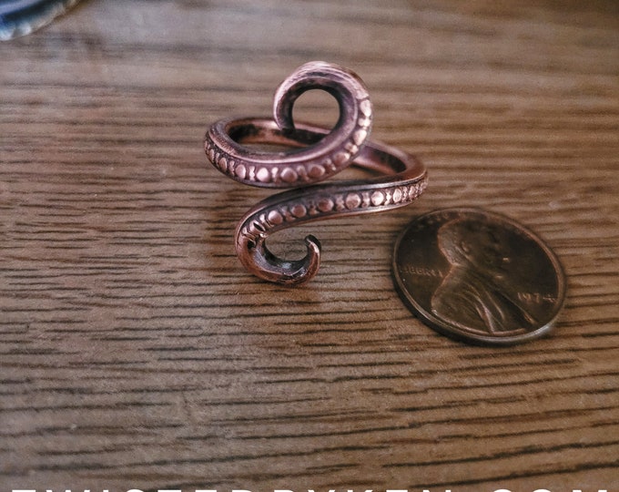 Adjustable, Handmade, Twisted Tentacles, Antiqued Copper, Spiral Band Ring, Fashioned From 8 Gauge American Sourced Wire, Style 1, TBK-078