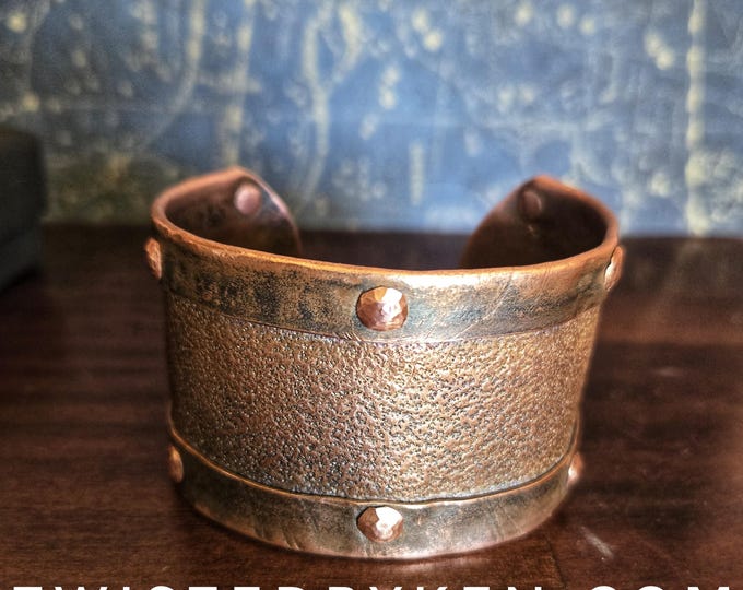 Handmade Recycled Copper Cuff Bracelet, Grainy Leather-Like Texture, Made From 3/4" Pipe, 1 9/16" Wide, Custom Size - TwistedByKen